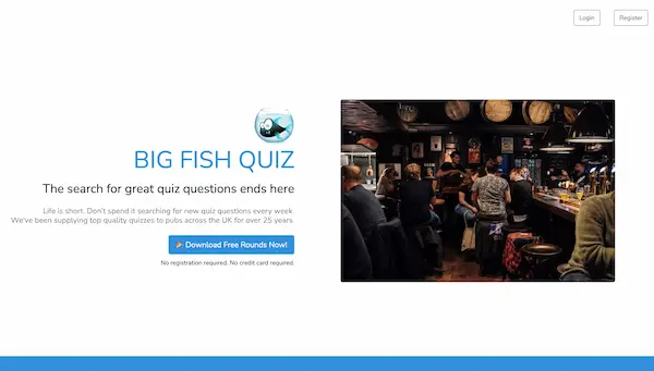 Screenshot of Big Fish Quiz website